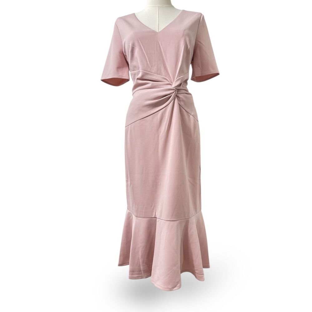 London Times Flounce Midi Twist Dress Rose Mist Wm Sz 10‎ NWT